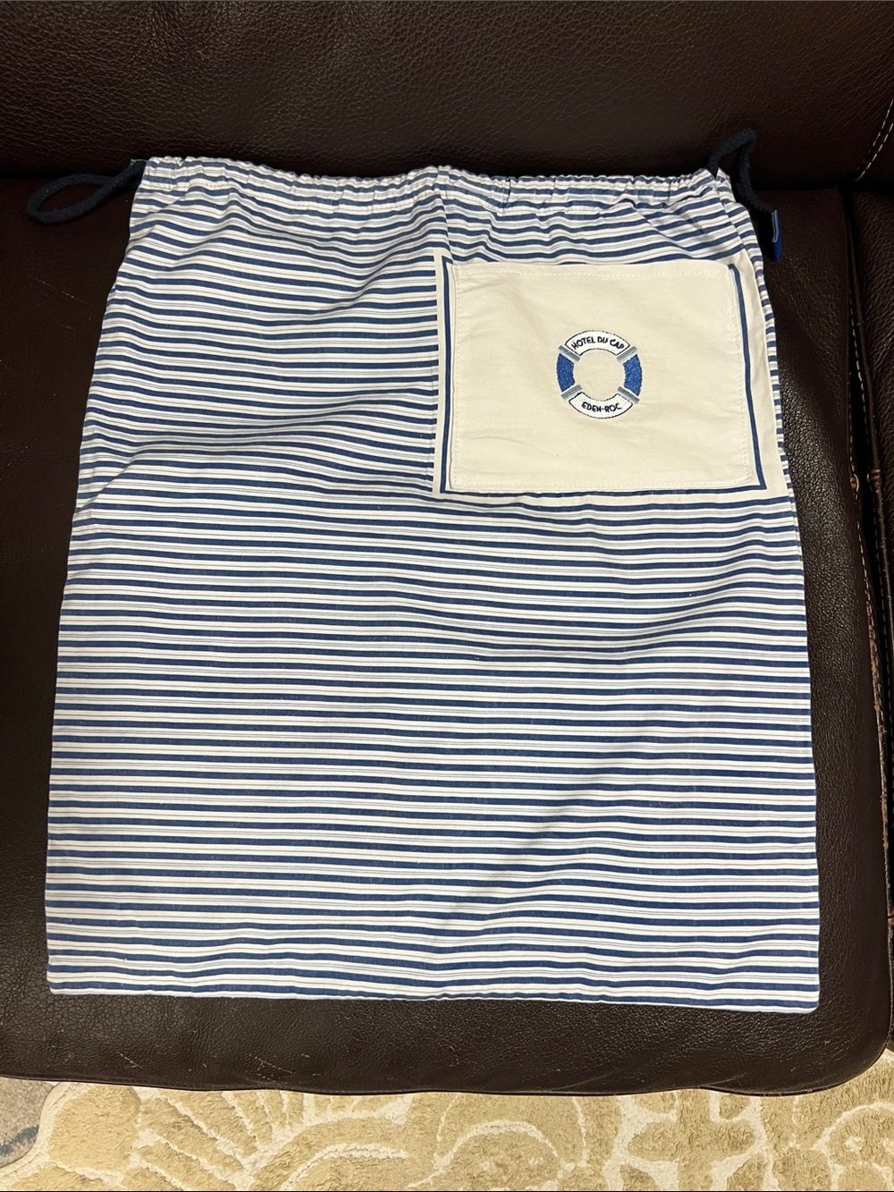 Blue and White Striped Mini Skirt with Contrast Pocket